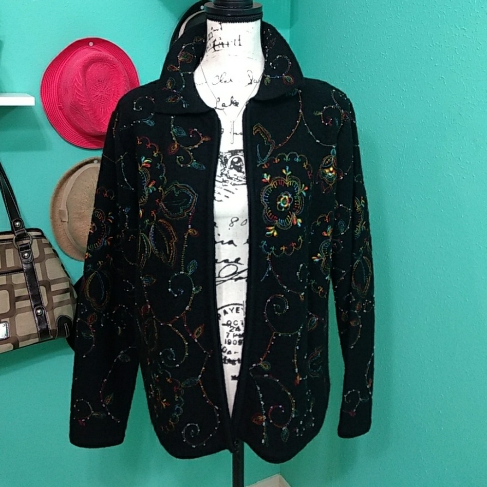 Embroidered Wool Sweater Bechamel Zipper Cardigan